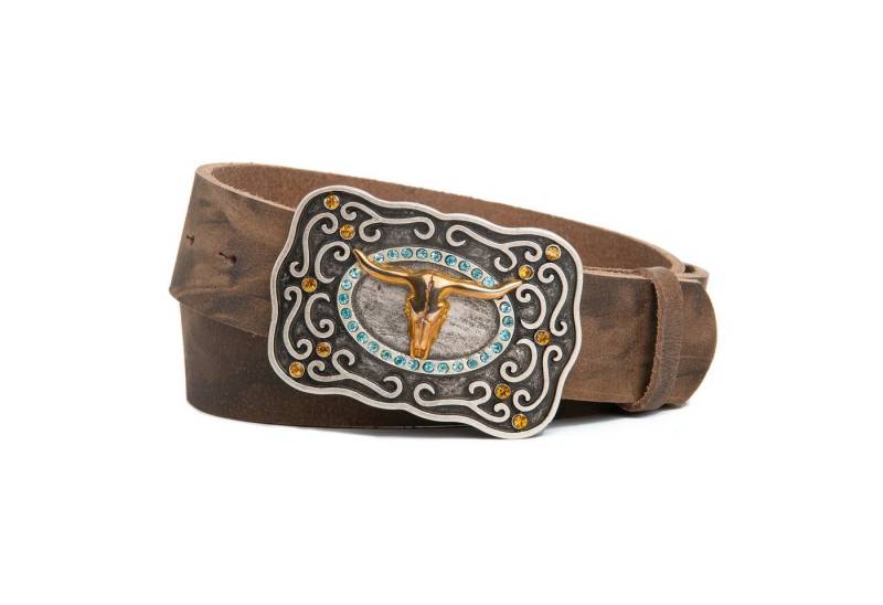 Cassandra Accessoires Ledergürtel "Goldrausch" mit Koppelschieße mit Strassdetails, Long Horn, Western - MADE IN GERMANY von Cassandra Accessoires