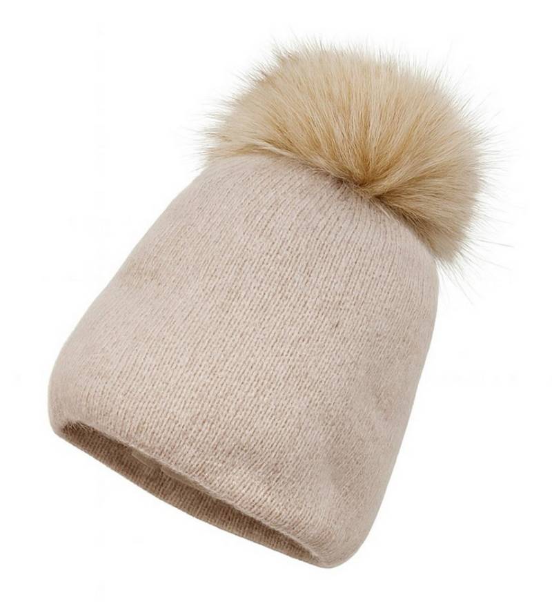 Cassandra Accessoires Strickmütze Bommelmütze Wintermütze "Liv" mit Kunstfell-Bommel und wärmendem Fleecefutter von Cassandra Accessoires
