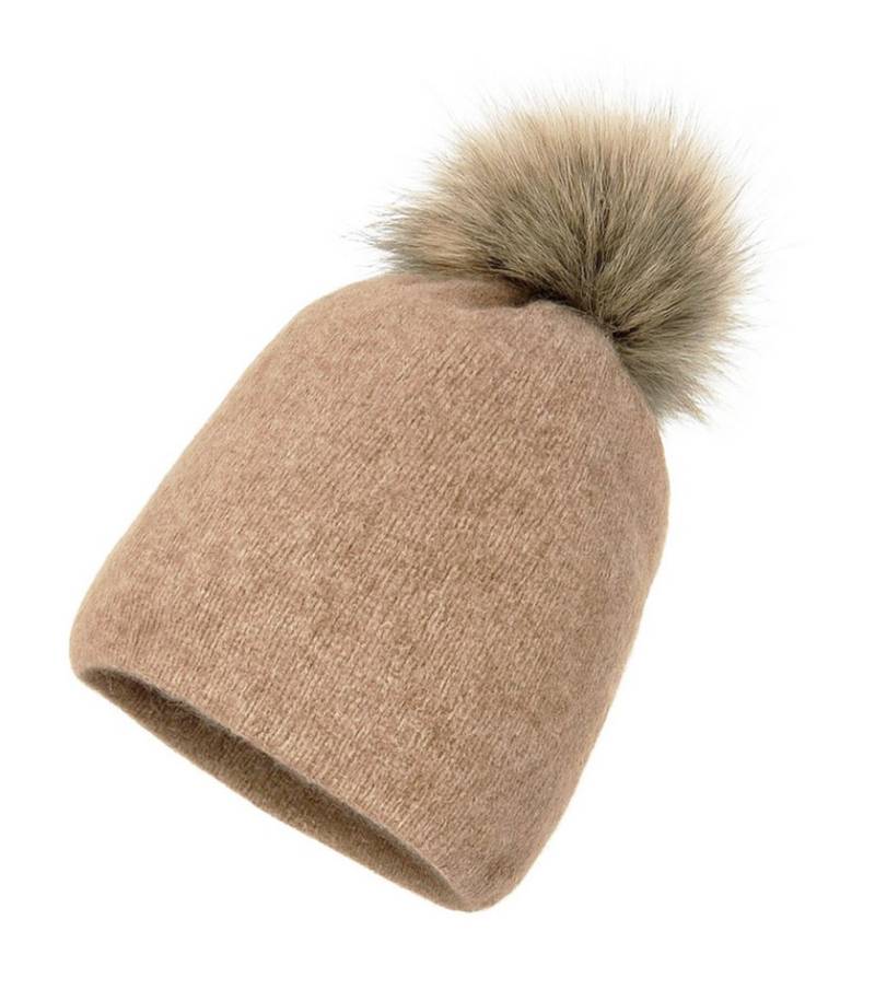 Cassandra Accessoires Strickmütze Bommelmütze Wintermütze "Liv" mit Kunstfell-Bommel und wärmendem Fleecefutter von Cassandra Accessoires
