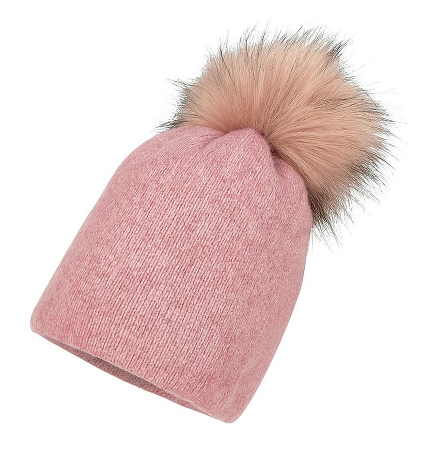 Cassandra Accessoires Strickmütze Bommelmütze Wintermütze "Liv" mit Kunstfell-Bommel und wärmendem Fleecefutter von Cassandra Accessoires