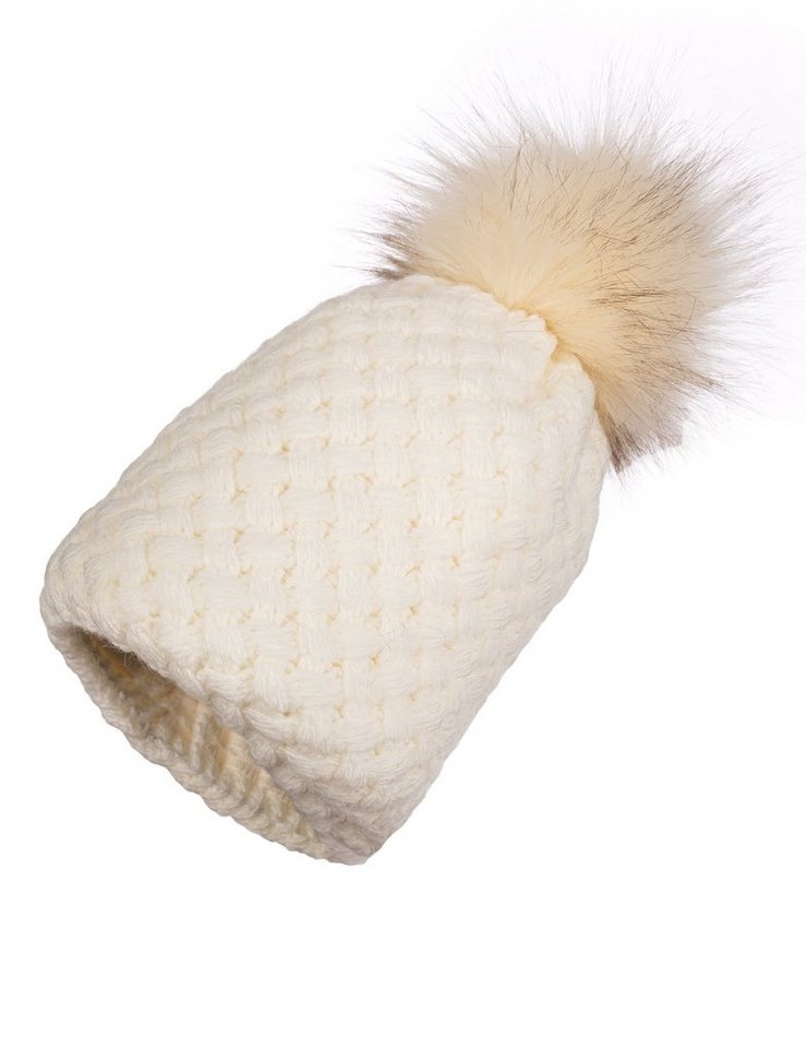 Cassandra Accessoires Strickmütze Bommelmütze Wintermütze "Linn" mit Kunstfell-Bommel und wärmendem Fleece-Futter von Cassandra Accessoires