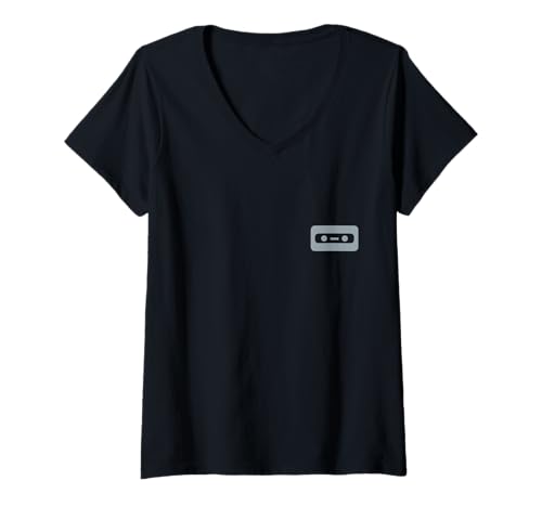 Damen Kassette Kassette Minimalistisch 90er Jahre Musik Retro T-Shirt mit V-Ausschnitt von Cassette Tape - 90s Retro Apparel & Gifts