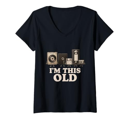 Damen I'm This Old Funny Retro Tech Nostalgie for 70s 80s T-Shirt mit V-Ausschnitt von Cassette Tape Floppy Disk VHS