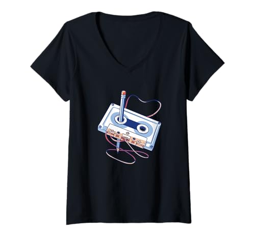 Damen Kassettenbleistift Old School Throwback Retro Floppy Disk T-Shirt mit V-Ausschnitt Damen Kassettenbleistift Old School Throwback Retro Floppy Disk T-Shirt mit V-Ausschnitt von Cassette Tape Retro Vintage