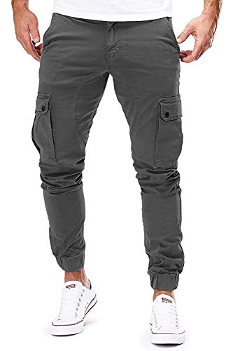 Cassiecy Cargohose Herren Slim Fit Casual Jogger Chino Cargo Hosen Stretch Jogginghose Sporthose Freizeithose mit Taschen Herren Hose (3XL, Dunkelgrau) von Cassiecy