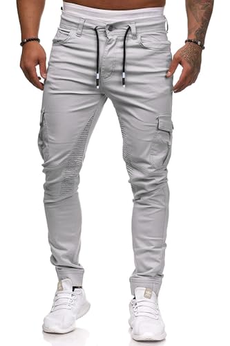 Cassiecy Cargohose Herren Slim Fit Casual Jogger Chino Cargo Hosen Stretch Jogginghose Sporthose Freizeithose mit 6 Taschen (Hellgrau, L) von Cassiecy
