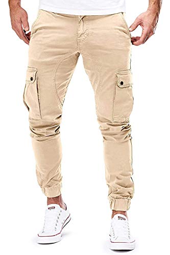 Cassiecy Cargohose Herren Slim Fit Casual Jogger Chino Cargo Hosen Stretch Jogginghose Sporthose Freizeithose mit 6 Taschen Herren Hose (M, Khaki) von Cassiecy