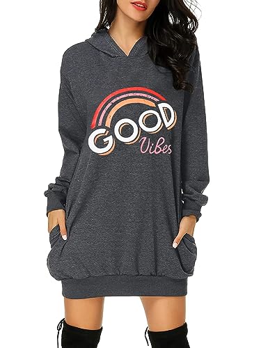 Cassiecy Damen Hoodie Winter Langarm Baumwolle Sweatshirts Casual Mantel Outwear Kapuzenpullover mit Taschen(Dunkelgrau-2,M) von Cassiecy