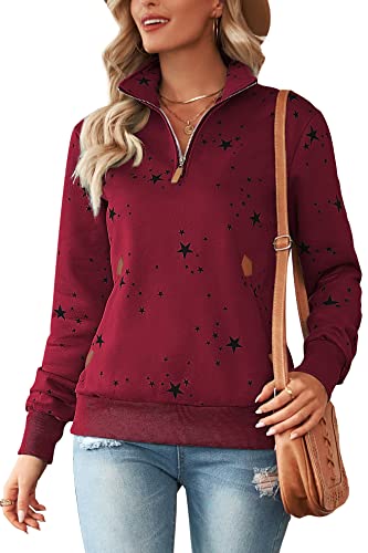 Cassiecy Damen Kapuzenpullover Winter Langarm Hoodie Pullover Baumwoll Zipped Sweatshirt Winterjacke Mantel Outwear (XL, ZY1_Weinrot) von Cassiecy