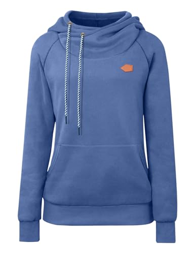 Cassiecy Hoodie Damen Winter Langarm Stehkragen Kapuzenpullover Warme Casual Pullover Hoody mit Kapuze（ Blau,S von Cassiecy