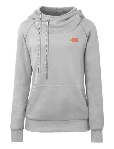 Cassiecy Hoodie Damen Winter Langarm Stehkragen Kapuzenpullover Warme Casual Pullover Hoody mit Kapuze（ Grau,M von Cassiecy