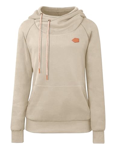Cassiecy Hoodie Damen Winter Langarm Stehkragen Kapuzenpullover Warme Casual Pullover Hoody mit Kapuze（ Khaki,M von Cassiecy