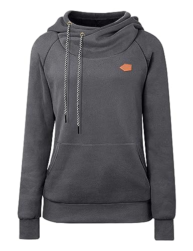 Cassiecy Hoodie Damen Winter Langarm Stehkragen Kapuzenpullover Warme Casual Pullover Hoody mit Kapuze（Dunkelgrau, 2XL von Cassiecy