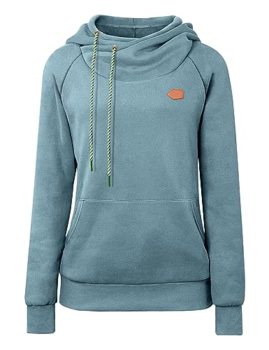 Cassiecy Hoodie Damen Winter Langarm Stehkragen Kapuzenpullover Warme Casual Pullover Hoody mit Kapuze（Hellgrün, L von Cassiecy