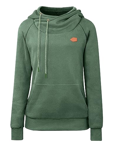 Cassiecy Hoody Damen mit Kapuze Winter Langarm Stehkragen Kapuzenpullover Warme Casual Pullover Hoodie（Grün, L von Cassiecy