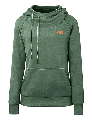 Cassiecy Hoodie Damen Winter Langarm Stehkragen Kapuzenpullover Warme Casual Pullover Hoody mit Kapuze（Grün, L von Cassiecy