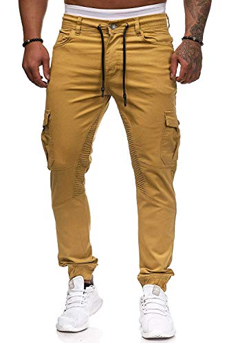 Cassiecy Cargohose Herren Slim Fit Casual Jogger Chino Cargo Hosen Stretch Jogginghose Sporthose Freizeithose mit Taschen Herren Hose (Khaki, M) von Cassiecy