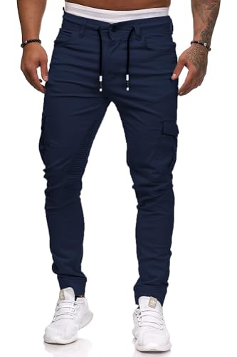 Cassiecy Herren Hose Jogger Chino Cargo Jeans Hosen Stretch Sporthose Herren Hose mit Taschen Slim Fit Freizeithose, L, Navy-1 von Cassiecy