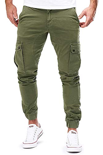 Herren Hose Jogger Chino Cargo Jeans Hosen Stretch Sporthose Herren Hose mit Taschen Slim Fit Freizeithose (Z_Armeegrün, M) von Cassiecy