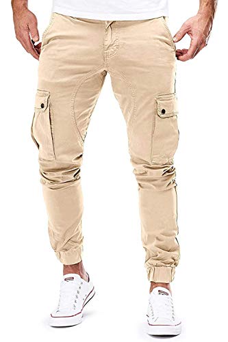 Herren Hose Jogger Chino Cargo Jeans Hosen Stretch Sporthose Herren Hose mit Taschen Slim Fit Freizeithose (Z_Khaki,S) von Cassiecy
