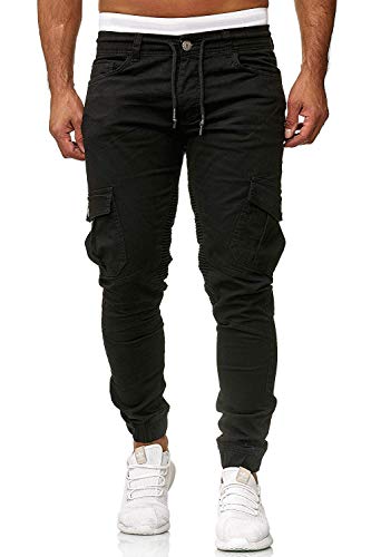Cassiecy Herren Hosen Cargo Chino Jeans Stretch Jogger Sporthose Herren Hose mit Taschen Slim Fit Freizeithose, L, Schwarz von Cassiecy