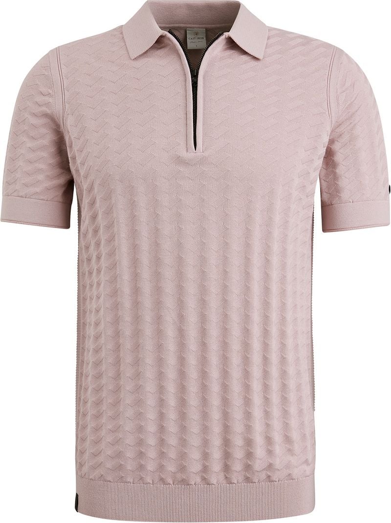 Cast Iron Knitted Half Zip Poloshirt Struktur Rosa - Größe L von Cast Iron