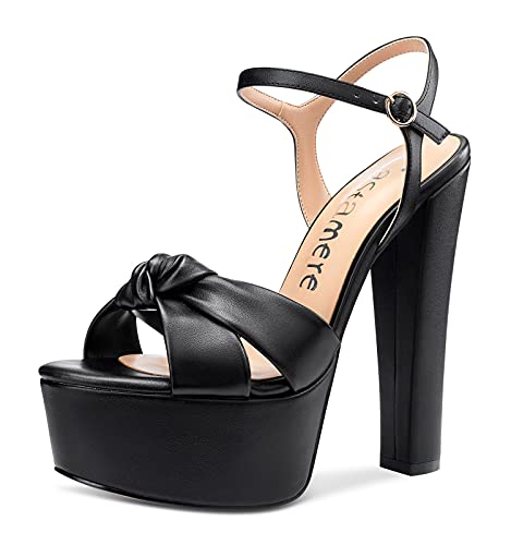 Castamere Damen Mode-Sandalen Plattform Blockabsatz 15CM Ankle-Strap High Heels Schwarz Matte Schuhe EU 37 von Castamere