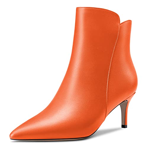 Castamere Damen Stiletto Mittlerem Kitten Absatz Heel Spitze Zehenkappe Stiefeletten Reißverschluss Slip-on Klassisch Dress Büroschuhe 6.5 CM Heels Stiefel Orange Matt 36 EU von Castamere