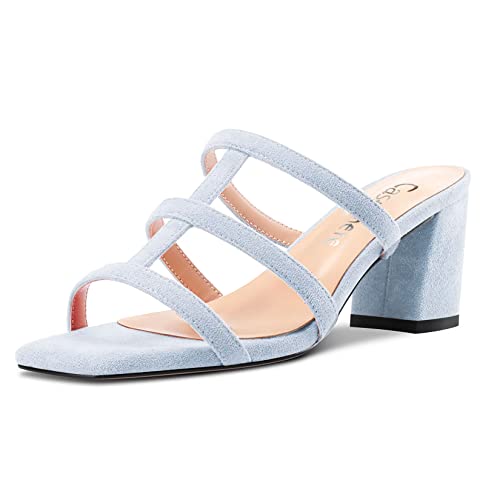 Castamere Chunky Blockabsatz Mittlerem Absatz Heel Peep Open Zehenkappe Slip-on Sandalen Lässig Cute Dress 6.5 CM Heels Hellblau Wildleder 43 EU von Castamere