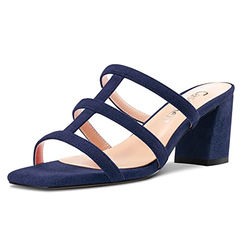 Castamere Chunky Blockabsatz Mittlerem Absatz Heel Peep Open Zehenkappe Slip-on Sandalen Lässig Cute Dress 6.5 CM Heels Navy Blau Wildleder 43 EU von Castamere