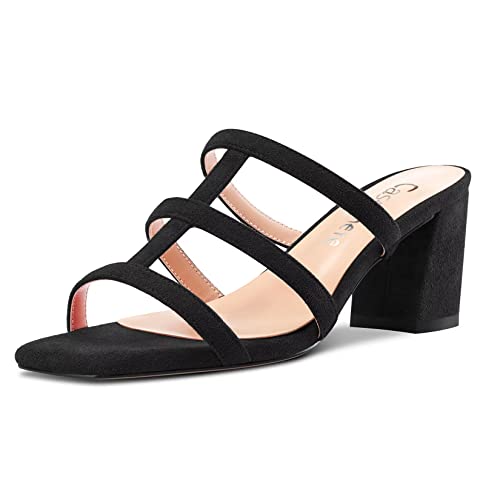 Castamere Chunky Blockabsatz Mittlerem Absatz Heel Peep Open Zehenkappe Slip-on Sandalen Lässig Cute Dress 6.5 CM Heels Schwarz Wildleder 43 EU von Castamere