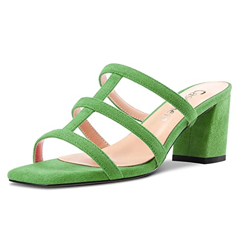 Castamere Chunky Blockabsatz Mittlerem Absatz Heel Peep Open Zehenkappe Slip-on Sandalen Lässig Cute Dress 6.5 CM Heels Smaragd Grün Wildleder 42 EU von Castamere