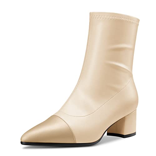 Castamere Chunky Blockabsatz Mittlerem Absatz Heel Spitze Zehenkappe Stiefeletten Reißverschluss Party Klassisch 5 CM Heels Beige 39 EU von Castamere