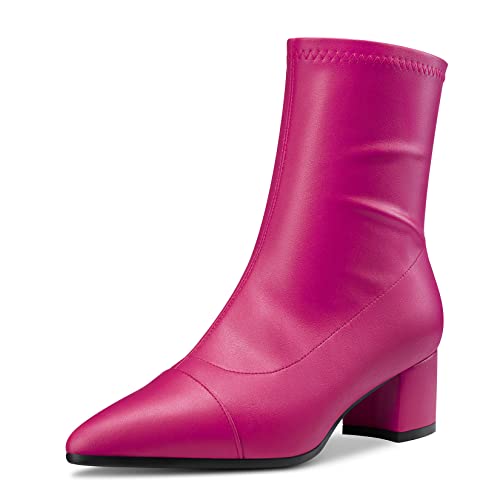 Castamere Chunky Blockabsatz Mittlerem Absatz Heel Spitze Zehenkappe Stiefeletten Reißverschluss Party Klassisch 5 CM Heels Fuchsia 37 EU von Castamere