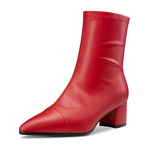 Castamere Chunky Blockabsatz Mittlerem Absatz Heel Spitze Zehenkappe Stiefeletten Reißverschluss Party Klassisch 5 CM Heels Rot 38 EU von Castamere