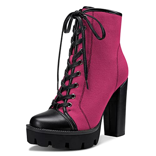 Castamere Damen Blockabsatz Hoher High Absatz Plateau Plattform Stiefeletten Runde Zehenkappe Schnüren Schnürung Reißverschluss Stiefel Rosa 44 EU von Castamere