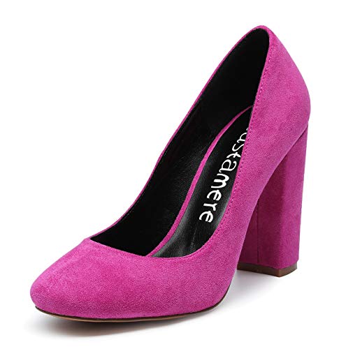 Castamere Damen Blockabsatz Klassisch Runde Zehe Pumps Fashion Trendige Basic Schuhe Hochzeit Abiball Büro High Heels 10CM Wildleder Violett Pump EU 40.5 von Castamere