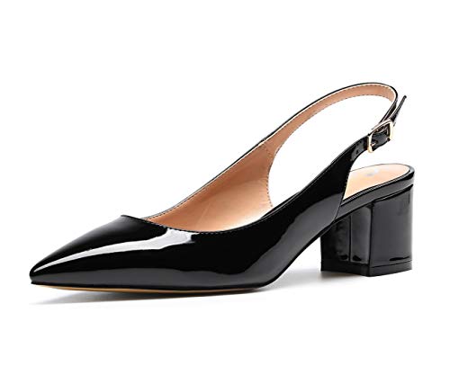Castamere Damen Blockabsatz Slingback Pumps Spitz Sandalen 5CM Heels Lackleder Schwarz Pump EU 38 von Castamere