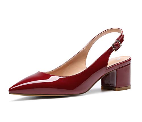 Castamere Damen Blockabsatz Slingback Pumps Spitz Sandalen 5CM Heels Lackleder Weinrot Pump EU 39 von Castamere