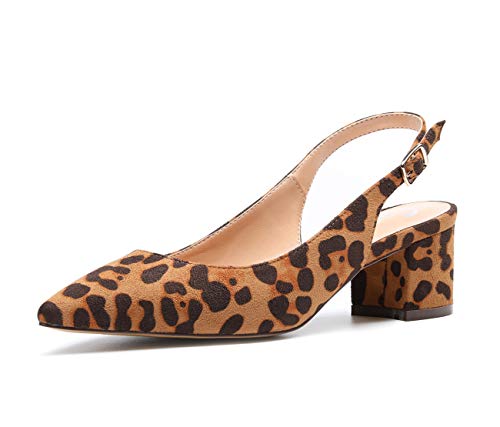 Castamere Damen Blockabsatz Slingback Pumps Spitz Sandalen 5CM Heels Wildleder Leopard Pump EU 39 von Castamere