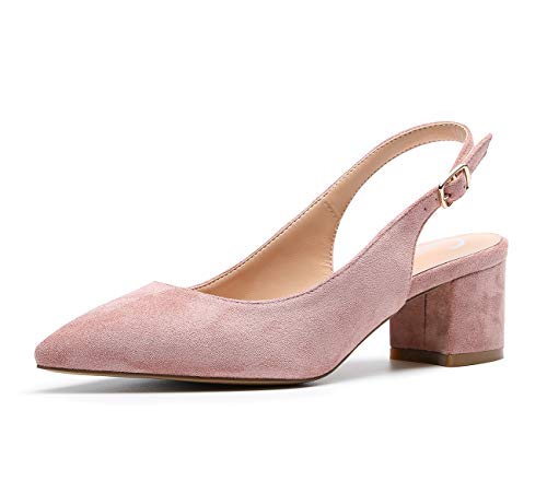 Castamere Damen Blockabsatz Slingback Pumps Spitz Sandalen 5CM Heels Wildleder Pink Pump EU 39.5 von Castamere