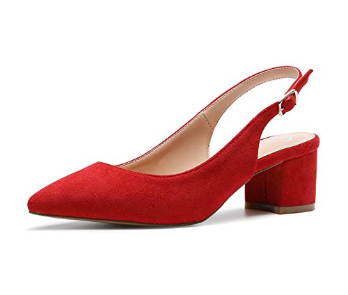 Castamere Damen Blockabsatz Slingback Pumps Spitz Sandalen 5CM Heels Wildleder Rot Pump EU 39 von Castamere