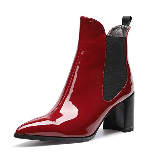 Castamere Damen Blockabsatz Stiefeletten Chelsea Boots Mittel Heel 7.5CM Lackleder Weinrot Stiefe EU 39 Castamere Damen Blockabsatz Stiefeletten Chelsea Boots Mittel Heel 7.5CM Lackleder Weinrot Stiefe EU 39 von Castamere