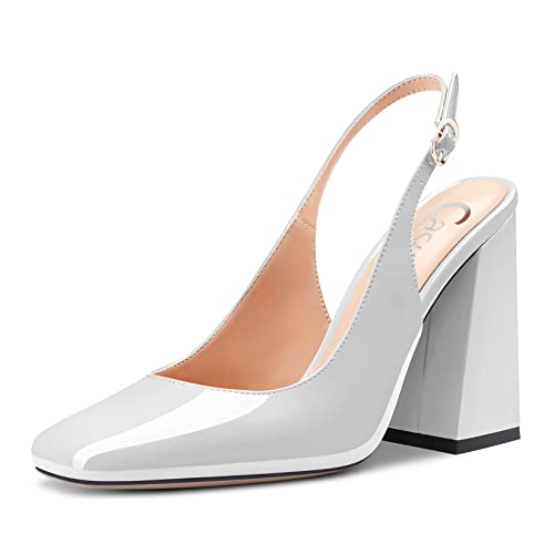 Castamere Damen Chunky Blockabsatz Hoher High Absatz Heel Eckige Zehenkappe Slingback Pumps Slip-on Clear Dress Sandalen 10 CM Heels Weiß 38 EU von Castamere