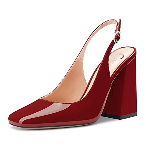 Castamere Damen Chunky Blockabsatz Hoher High Absatz Heel Eckige Zehenkappe Slingback Pumps Slip-on Clear Dress Sandalen 10 cm Heels Burgund Rot 37 EU von Castamere