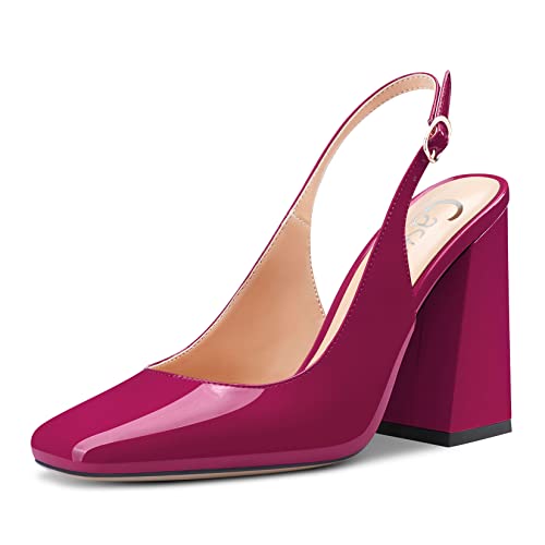 Castamere Damen Chunky Blockabsatz Hoher High Absatz Heel Eckige Zehenkappe Slingback Pumps Slip-on Clear Dress Sandalen 10 cm Heels Magenta Rot 38 EU von Castamere