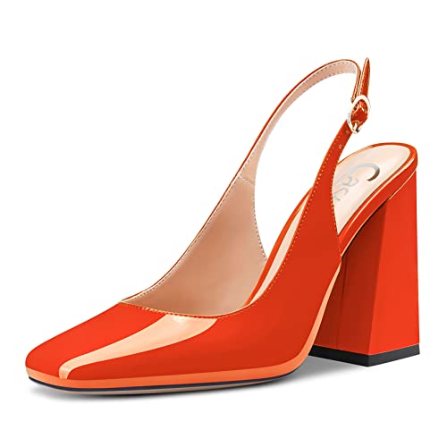 Castamere Damen Chunky Blockabsatz Hoher High Absatz Heel Eckige Zehenkappe Slingback Pumps Slip-on Clear Dress Sandalen 10 cm Heels Orange 43 EU von Castamere