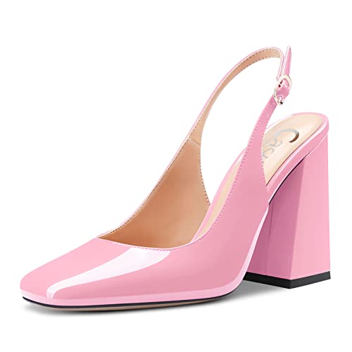 Castamere Damen Chunky Blockabsatz Hoher High Absatz Heel Eckige Zehenkappe Slingback Pumps Slip-on Clear Dress Sandalen 10 cm Heels Rosa 38 EU von Castamere