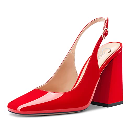 Castamere Damen Chunky Blockabsatz Hoher High Absatz Heel Eckige Zehenkappe Slingback Pumps Slip-on Clear Dress Sandalen 10 cm Heels Rot 45 EU von Castamere