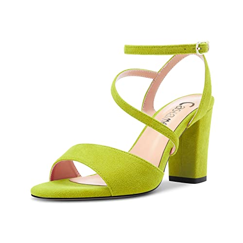Castamere Damen Chunky Blockabsatz Hoher High Absatz Heel Peep Open Zehenkappe Knöchelriemen Sandalen Dress Hochzeit 8 CM Heels Lindgrün Wildleder 40 EU von Castamere